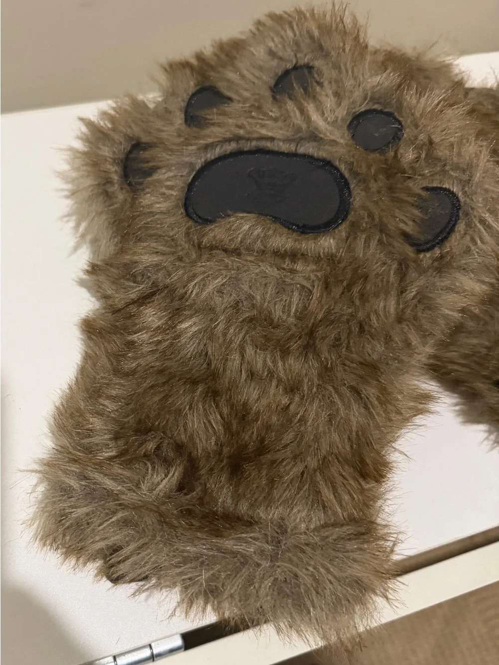 Kids Brown Faux Fur Paw Mittens - Cozy Animal Gloves
